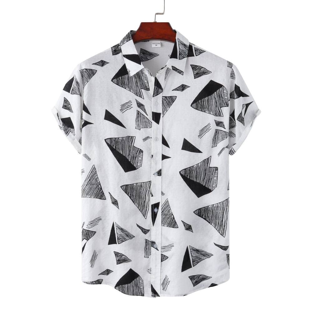 Chemise d'été homme décontractée imprimé tropical blanc manches courtes - 8