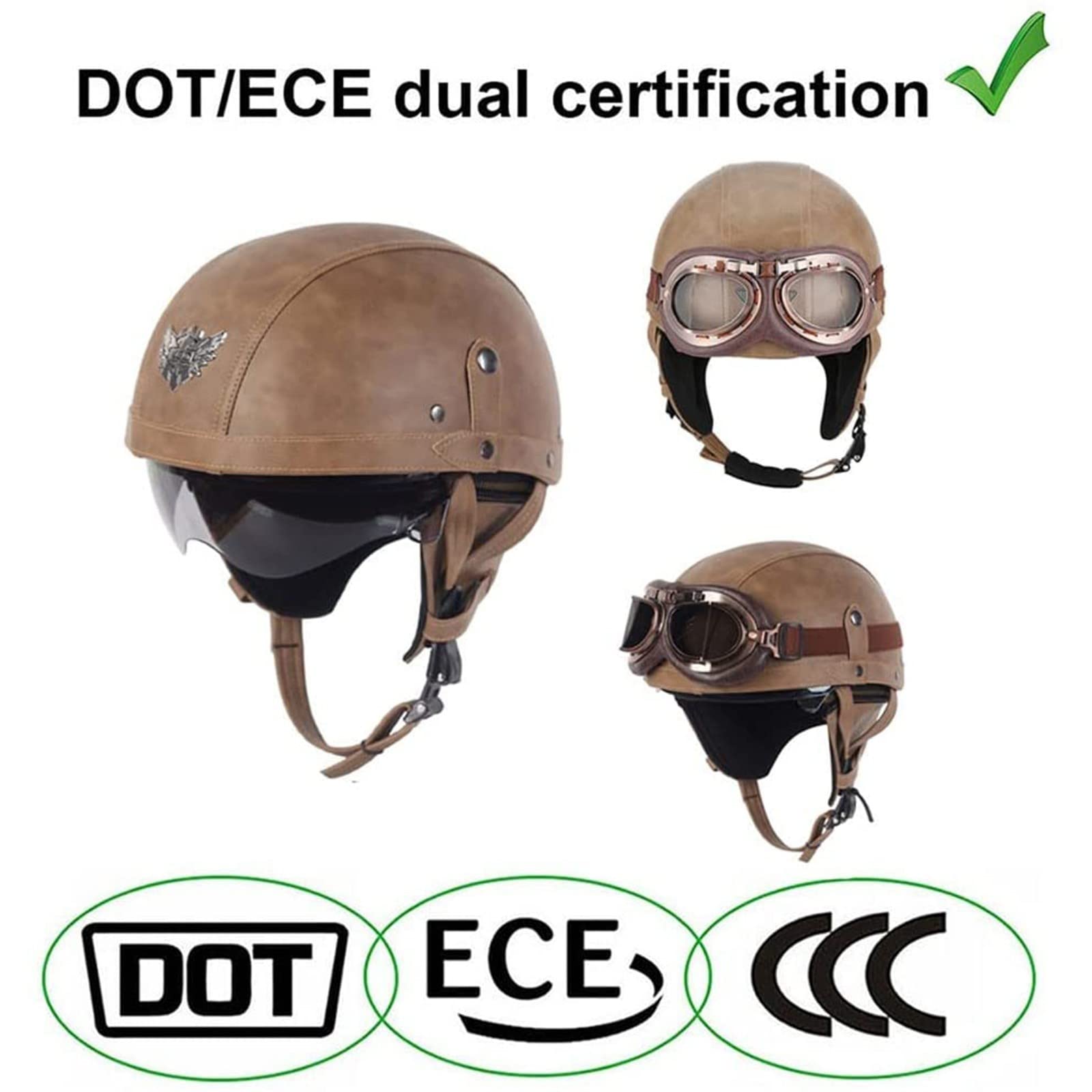 Casque Jet Moto Vintage Rétro – Homologué ECE/DOT, Visière Intégrée, Demi-Casque Ouvert 3/4 Pour Scooter, Chopper, Vélo Électrique – Tailles M à XXL