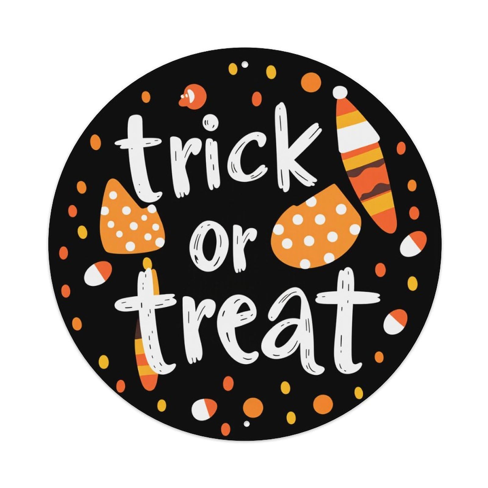 Trick Or Treat Candy Corn Round Tin Sign Retro Metal Sign for Cafe Bar Pub Home Game Room Gym Club Wall Decoration Vintage Metal Poster 8x8 Inch