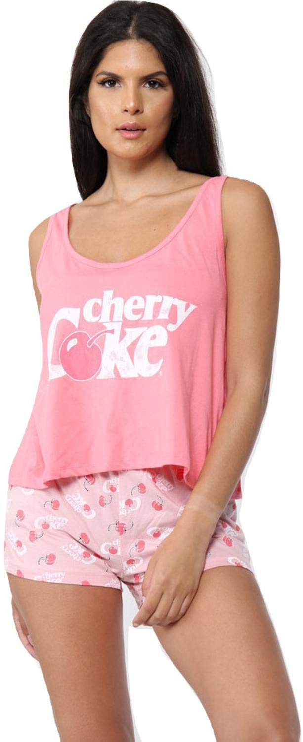 UC Womens Ex High Street Brand Cherry Coke Pyjamas Ladies Short Summer Set PJs (8-10) Pink