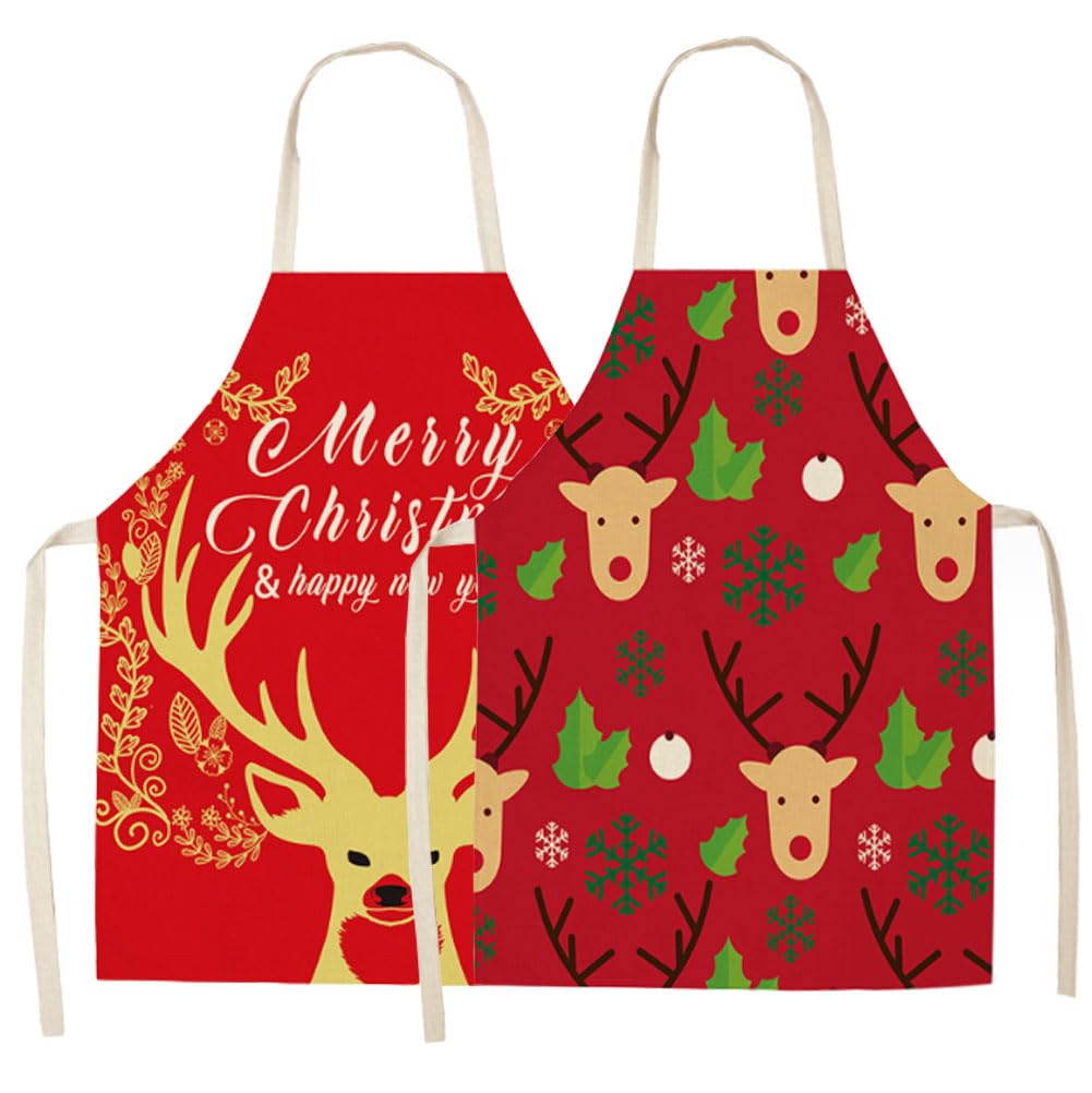 AstarFavor Delantal de Navidad para hombres y mujeres, delantal de cocina, delantal de cocina, delantal con peto, para cocina, barbacoa, hornear, 2 unidades