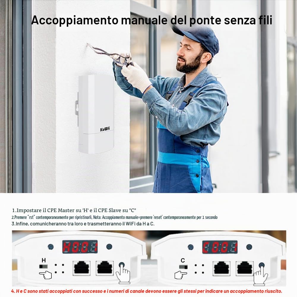 Ponte WiFi Esterno, 900Mbps Interno/Esterno Punto a Punto di accesso wifi, 2KM PtP/PtMP Lunga Distanza Ripetitore wifi esterno, IP65 impermeabile Wifi extender per Magazzini, Aziende, Garage