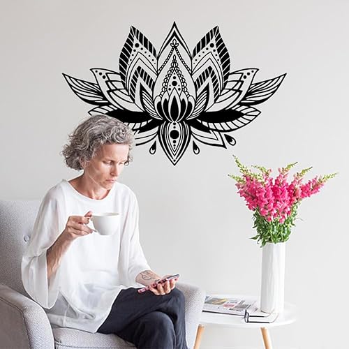 Miniatura 4 de SUPERDANT Calcomanía de pared con diseño de mandala negro, diseño de loto para sala de yoga, religiones, decoración de habitación preppy, decoración