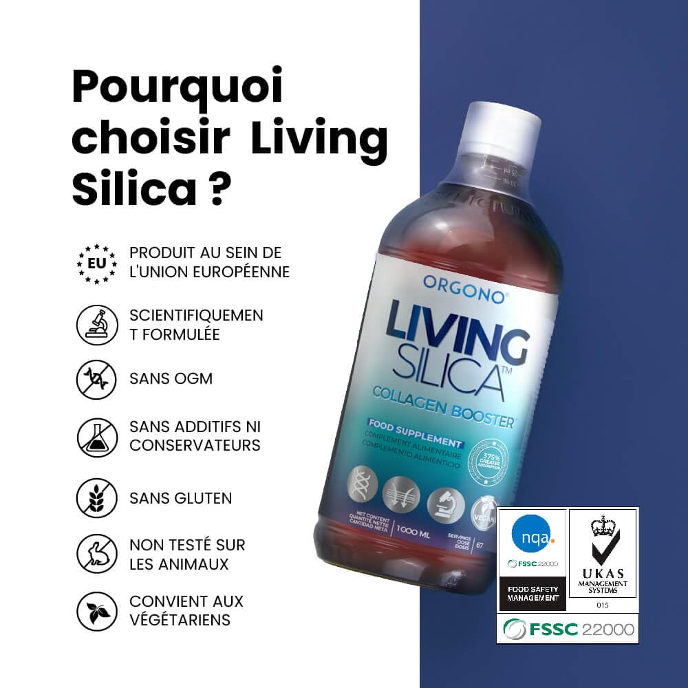 Orgono Living Silica Collagen Booster. Complément de Silicium Liquide pour Stimuler la Production de Collagène Natif. Complément Alimentaire Collagène pour Os et Articulations. 1 000 ml