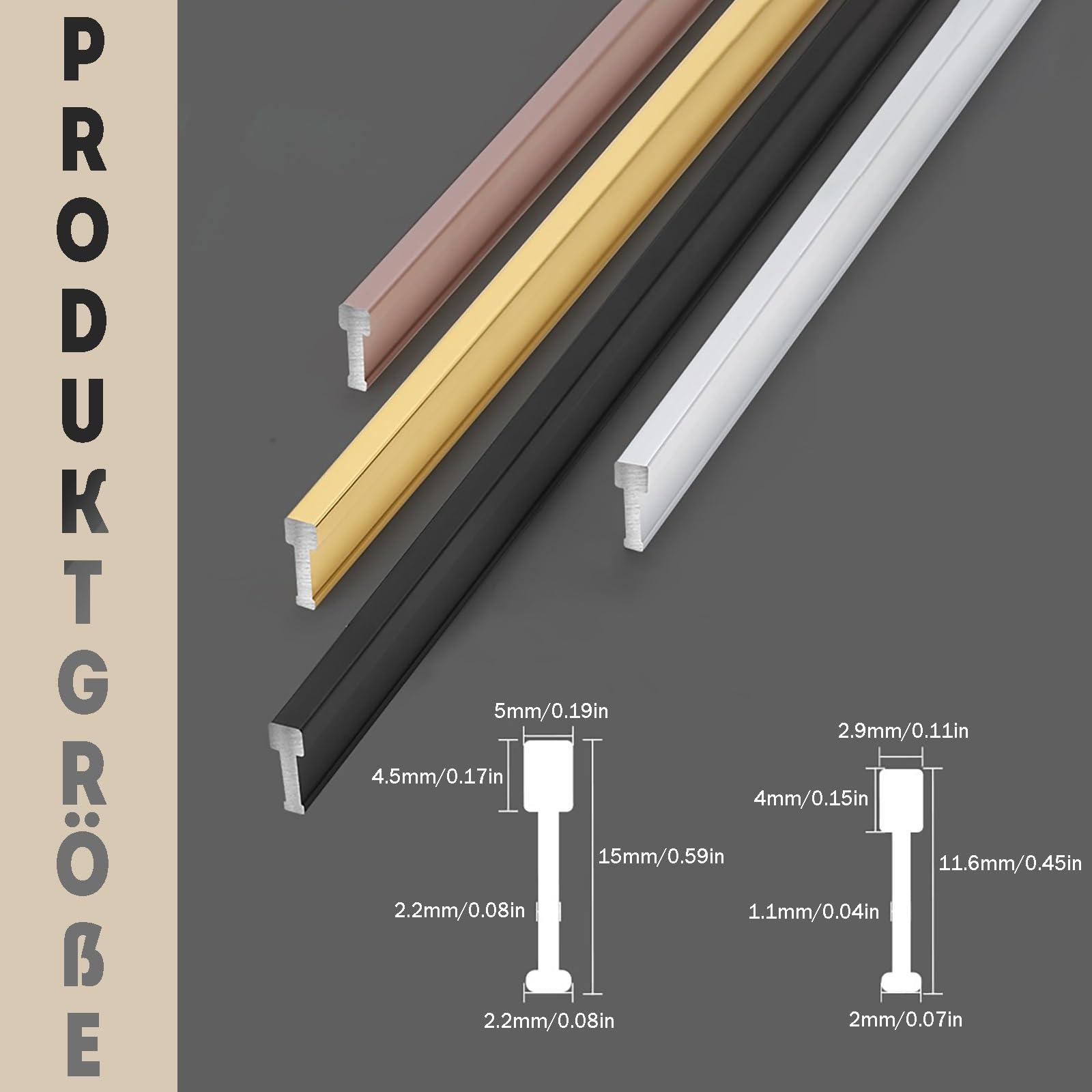 listwa progowa do drzwi, Listwa aluminiowa T, listwa przejściowa ze stopu aluminium, wysokość 11,6–15 mm, opakowanie 2 szt(Height:11.6 mm)