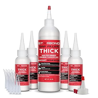 Starbond Thick CA Glue Complete Refill Kit 16 oz Gap Filler Cyanoacrylate Super Glue with Extra Bottles, Caps, Microtips & Yorker Spout for Woodworking, Carpentry, Hobby Models, Archery Fletching