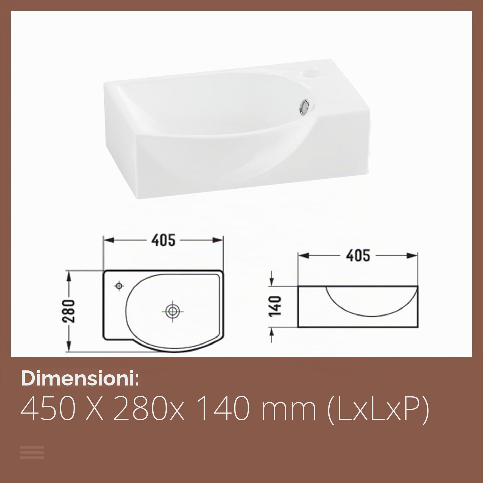EMKE Lavabo da parete per armadio, piccolo lavabo ad angolo a semicerchio, in ceramica, per bagno, lavandino, bianco, 30 x 25 x 12 cm (lunghezza x larghezza x altezza)