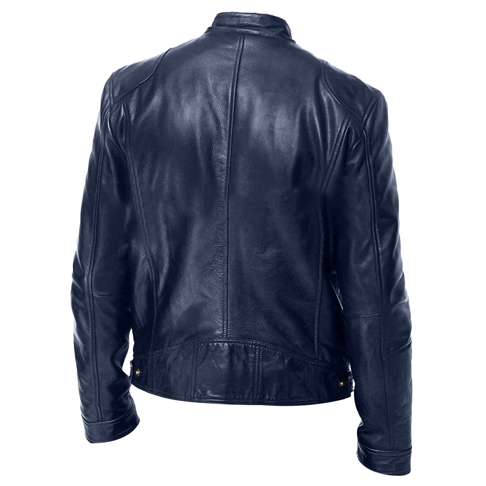 Generisch Lederjacke Herren Übergangsjacke Leder Jacken Vintage Motorradjacke Reißverschluss Jacket Slim Fit Lederjacken Kunstlederjacke Leichte Zeitlos Mit Stehkragen Robust