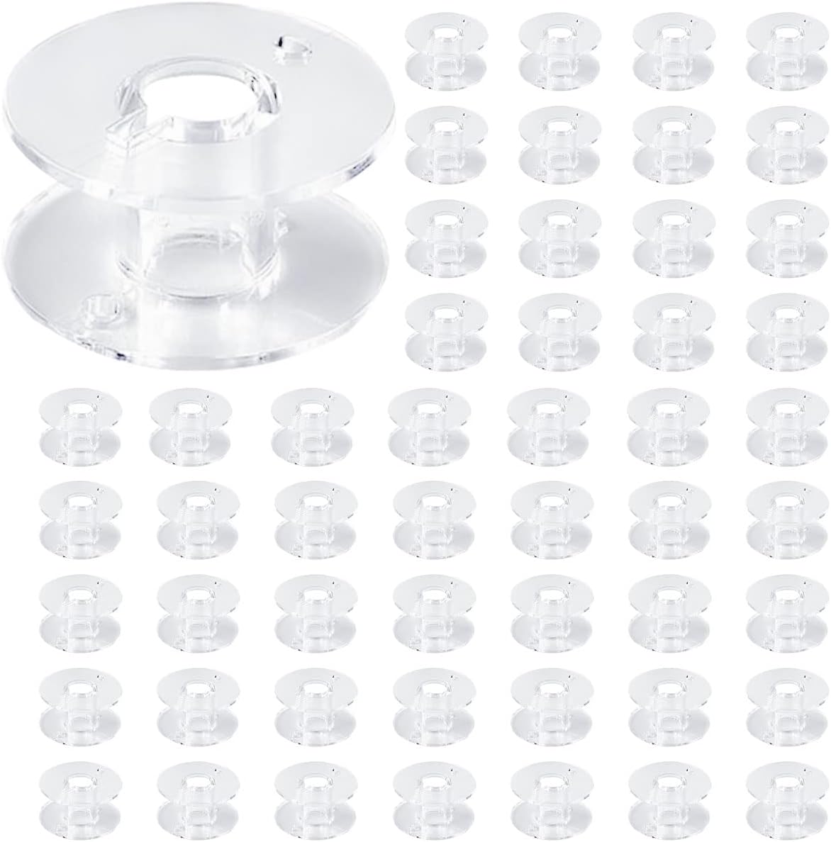50 Pack Clear Plastic Sewing Machine Bobbins Class 15