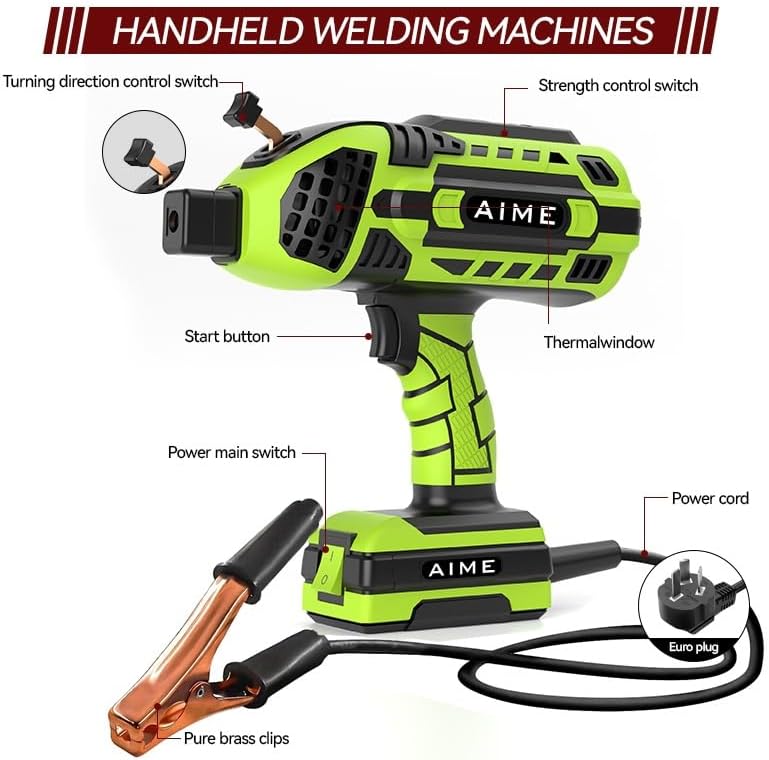 AIME Handheld Welder Machine, 110V Portable Welding Machine with IGBT Inverter 6 Variable Current Adjustment(Black Green)