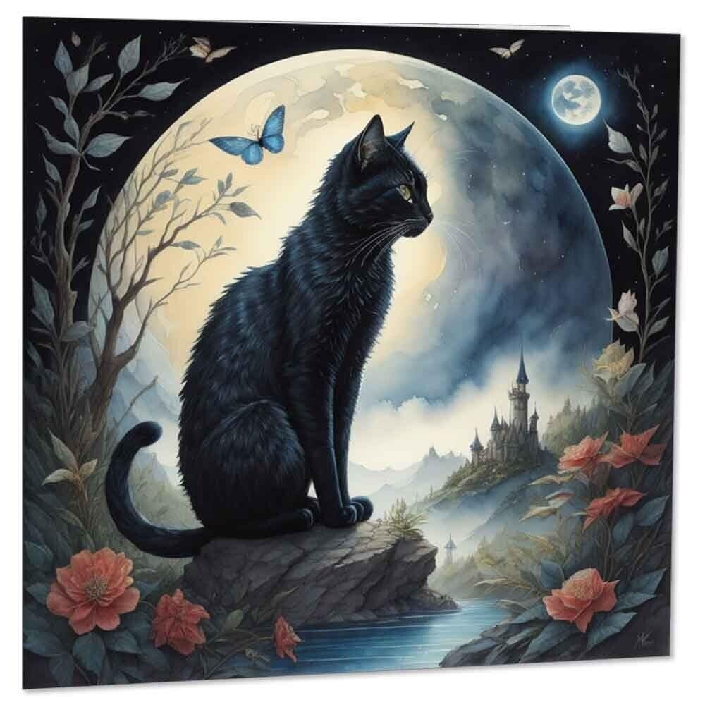 Stampa artistica di un gatto con luna piena - Italia
