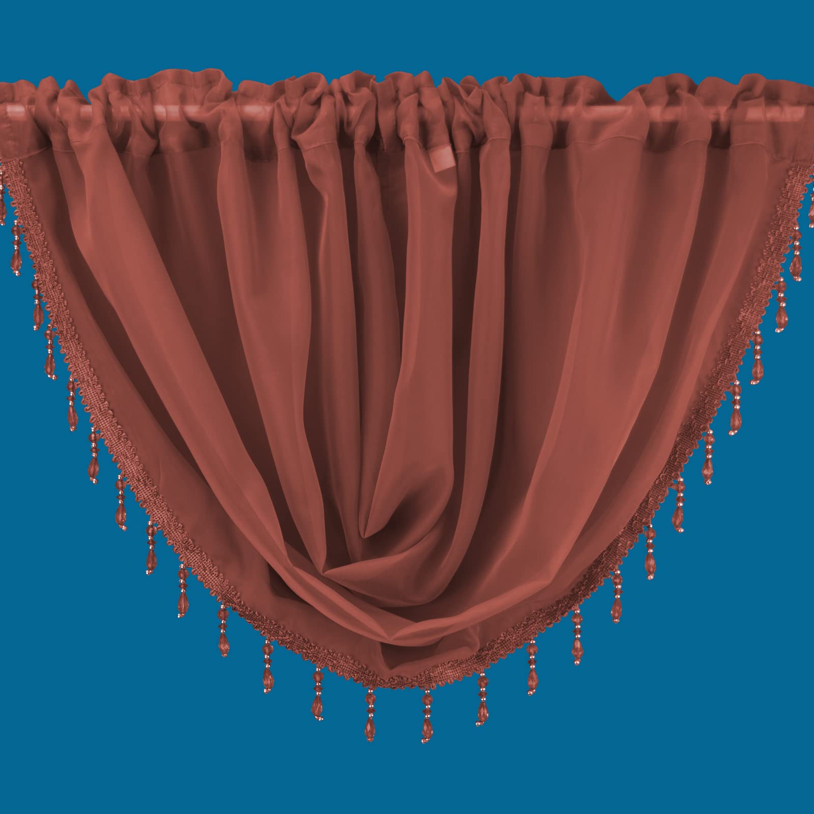 Netcurtainsuk Coral Plain Beaded Voile Swags Net Curtains Voile Swag Valance Pelmet (Coral)