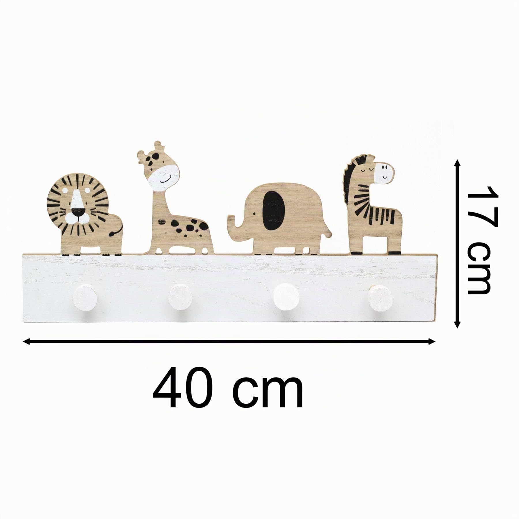 Carousel Home Porte-manteau mural en bois pour enfants en forme d'animal de safari | Crochets muraux décoratifs pour chambre d'enfant | 4 crochets muraux d'animaux de la jungle pour enfants