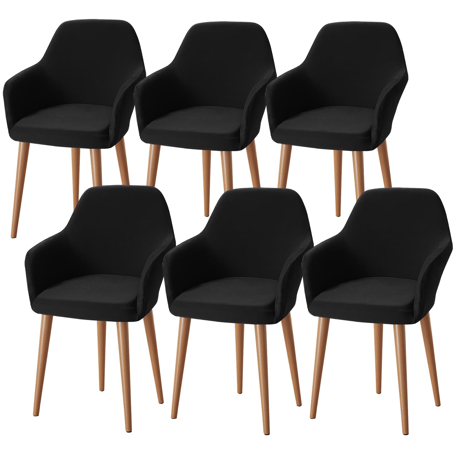 Alishomtll Lot de 6 housses de chaise extensibles avec accoudoirs - Noir