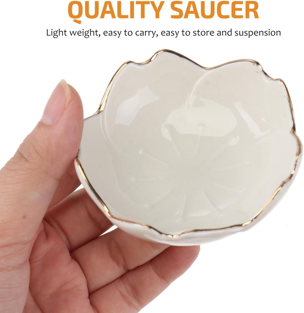 DOITOOL Ceramic Dipping Bowls 2-Pack Porcelain Cherry Blossom Soy Sauce Dish for Sushi Appetizers and Condiments 2.75 Inch White Gold Rimmed Plates