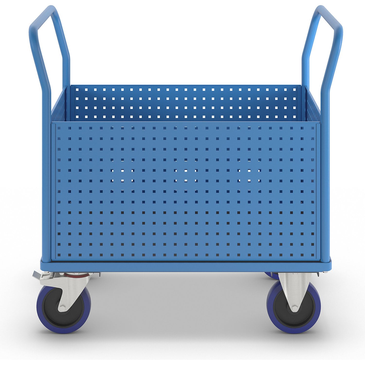 eurokraft pro | Plattformwagen | Mit 4 hohen Lochblechwänden, LxB 1050 x 700 mm, Vollelastik