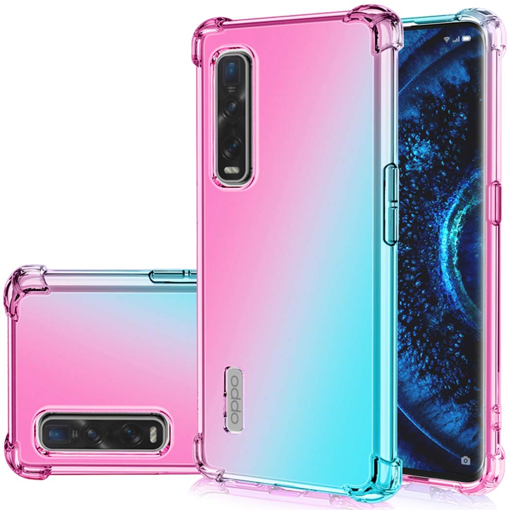 Jhxtech OPPO Find X2 Pro Case, OPPO Find X2 Pro Phone Case, Clear Cute Gradient Slim Anti Scratch Flexible TPU Cover Shockproof Protective Case for OPPO Find X2 Pro (Pink/Green)