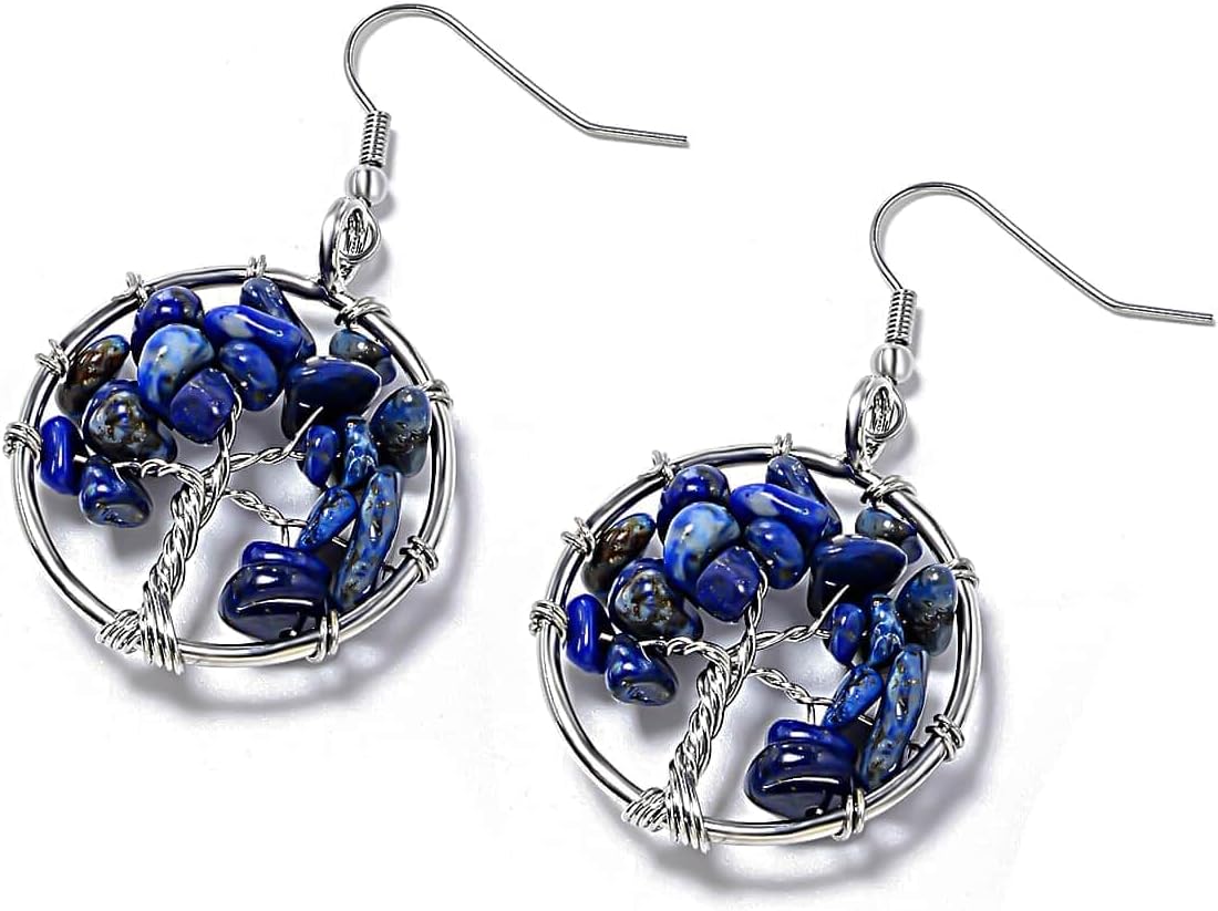 Tree of Life Costume Jewelry Sets for Women - Birthstone Necklace for Women & Dangle Earrings - Tree of Life Necklace Set Fashion - Lapis Lazuli Necklaces Gemstone 18-20" Christmas Gifts - Image 5