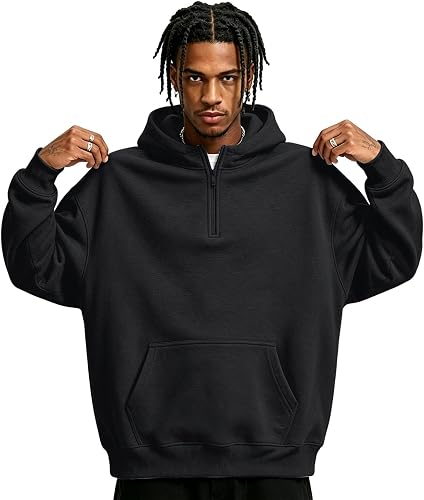 Mens Hoodies Quarter Zip Sweatshirt Long Sleeve Fleece Pullo