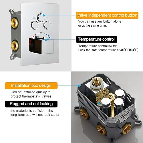 Miniatura 8 de Sistema de ducha cromado de 12 pulgadas, juego de grifo de ducha LED de lujo, accesorios completos montados en la pared, sistema de ducha