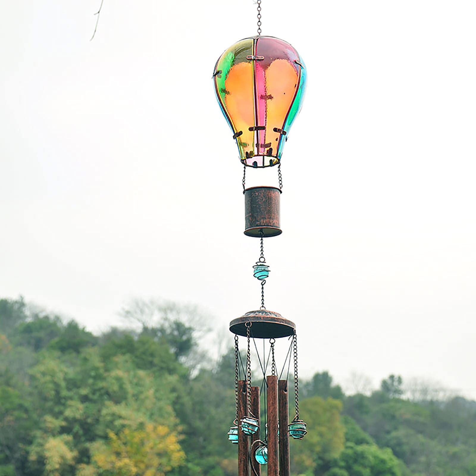 Carillon à vent ballon à air chaud suspendu en verre ambre art de jardin métal