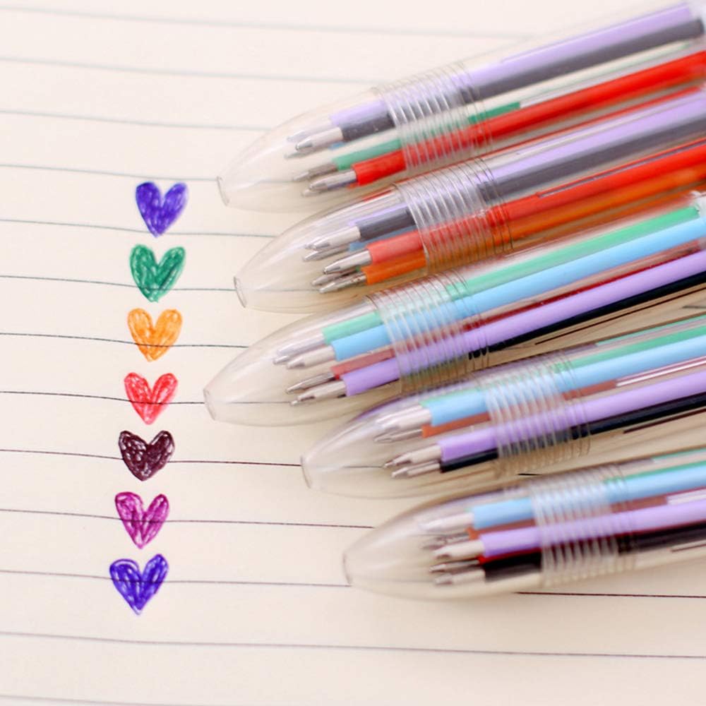 12 Pack Multicolor Pens 0.5mm 6-in-1 Retractable Ballpoint Pens,6 Colors Transparent Barrel Ballpoint Pen