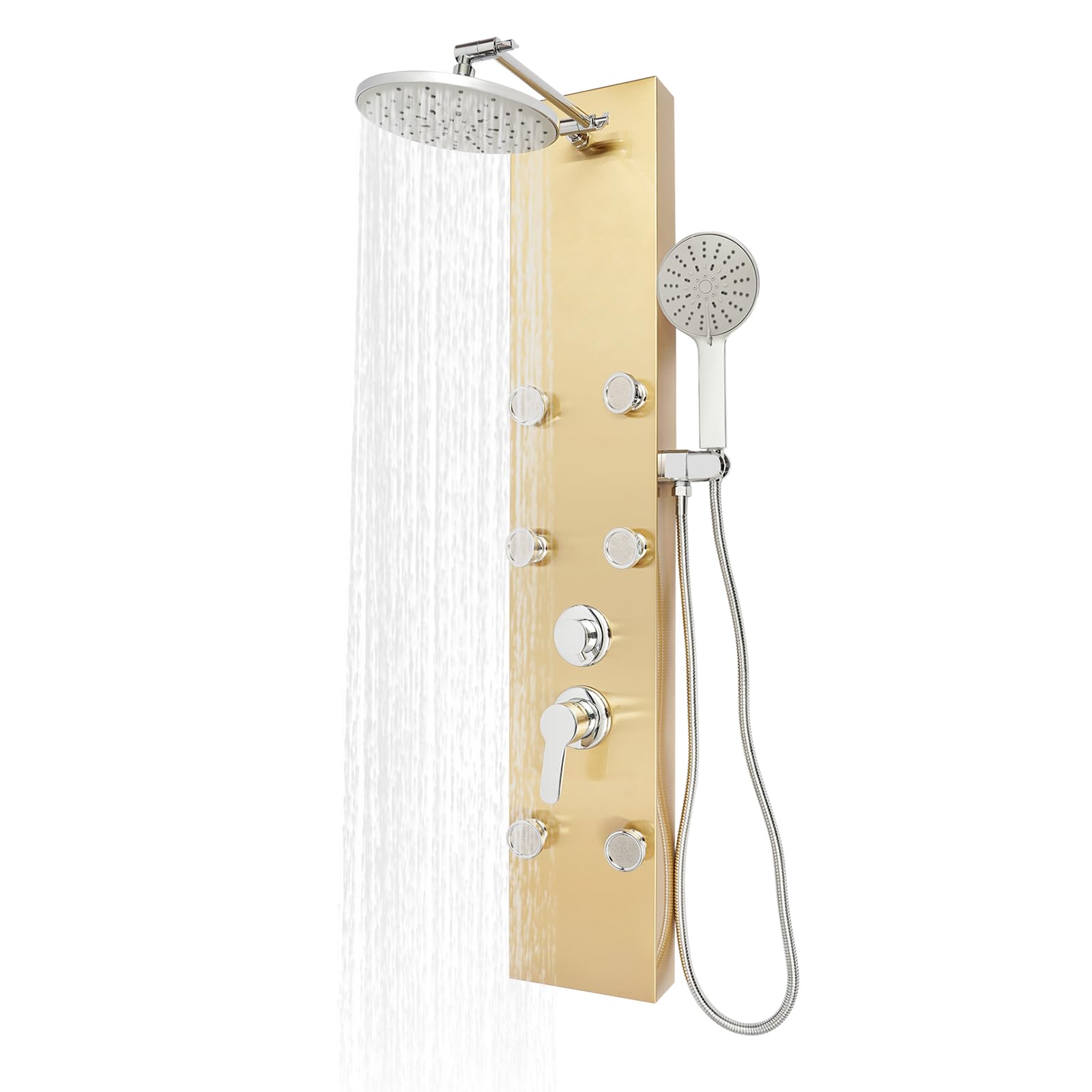 Duschsystem, 110x20x6.7 cm Badezimmer Duschset, Wandmontiertes Duschpaneel Duschset, Kopfbrause und Handbrause für Badezimmer in Privathaushalten, Hotels (Gold)