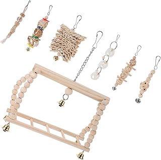 OATIPHO 7 peças de papagaio mastigável brinquedo trem decoração acessórios de pássaros balanços para pássaros pequenos periquito gaiola decoração papagaio gaiola de pássaro decoração pequeno papagaio conjunto de brinquedos utensílios de trem de madeira