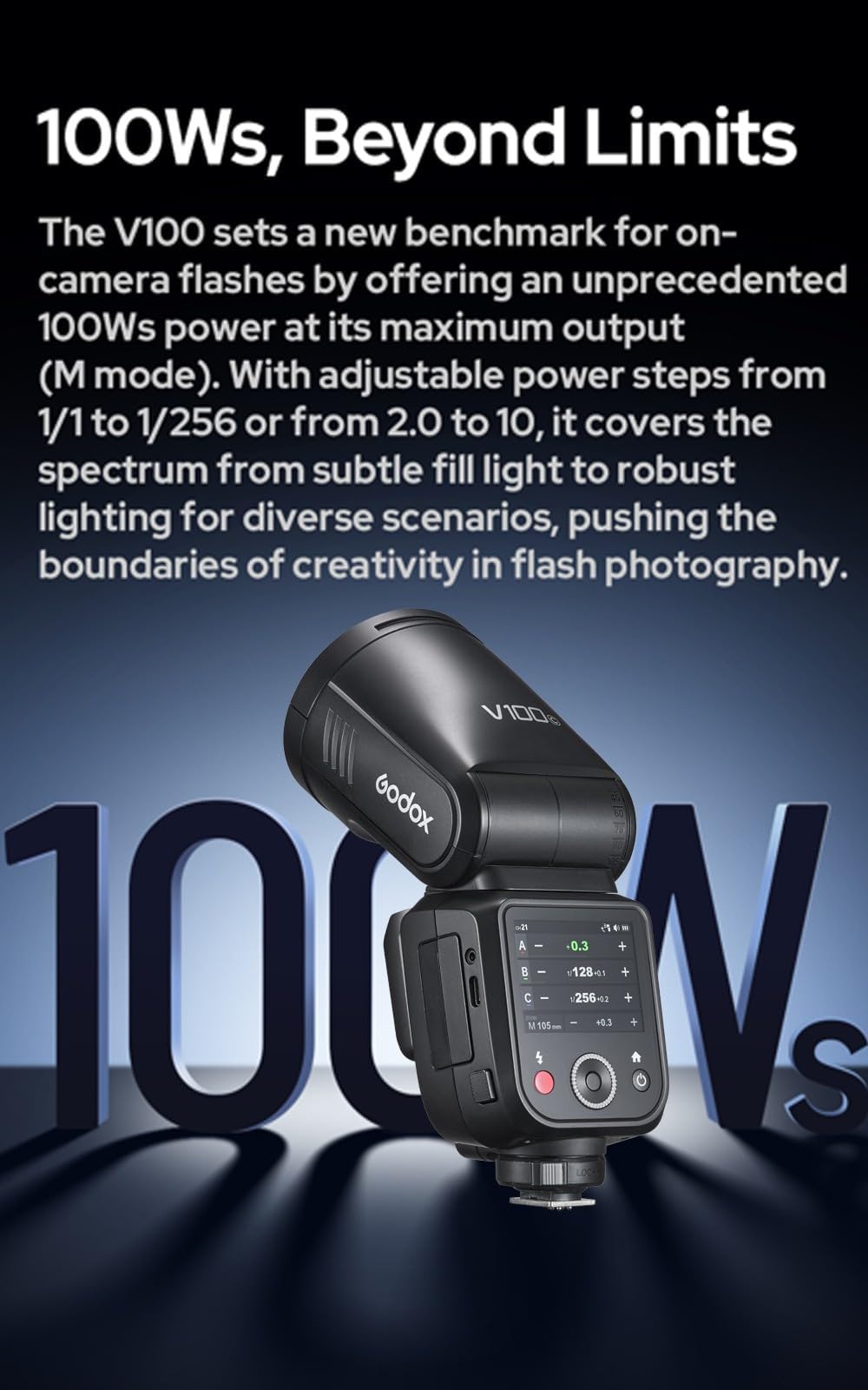 GODOX V100N V100 N Flash Cobra à Tête Ronde pour Nikon Appareils Photo,100Ws 2.4G TTL HSS 1/8000s,400 éclairs à Pleine Puissance,7,2V/2980mAh Li-ION Batterie,1,7s Temps Recyclage,LED Pilote Lampe
