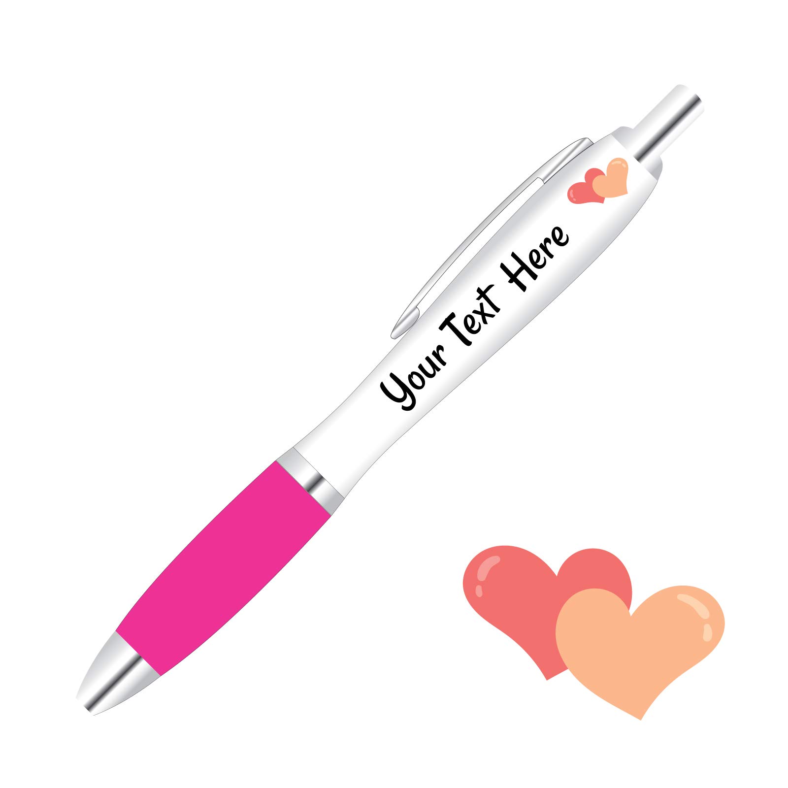 Full Colour Printed Personalised Wedding Pens *Qty - 90* - Pink Pen Grips *Hearts Design*