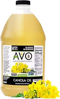 AVO ORGANIC CANOLA Oil Frying, Baking, Non-stick Sautéing, Salads, Vinaigrette, Marinades, Pan Coating, General Cooking 64 Fl-oz (Half a Gallon), NO preservatives added, Naturally Processed