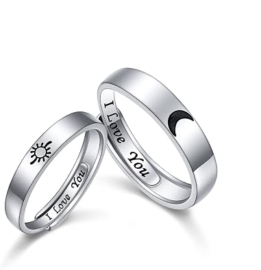 925 Sterling Silver Sun/Moon/Star Promise Engagement Couple Rings