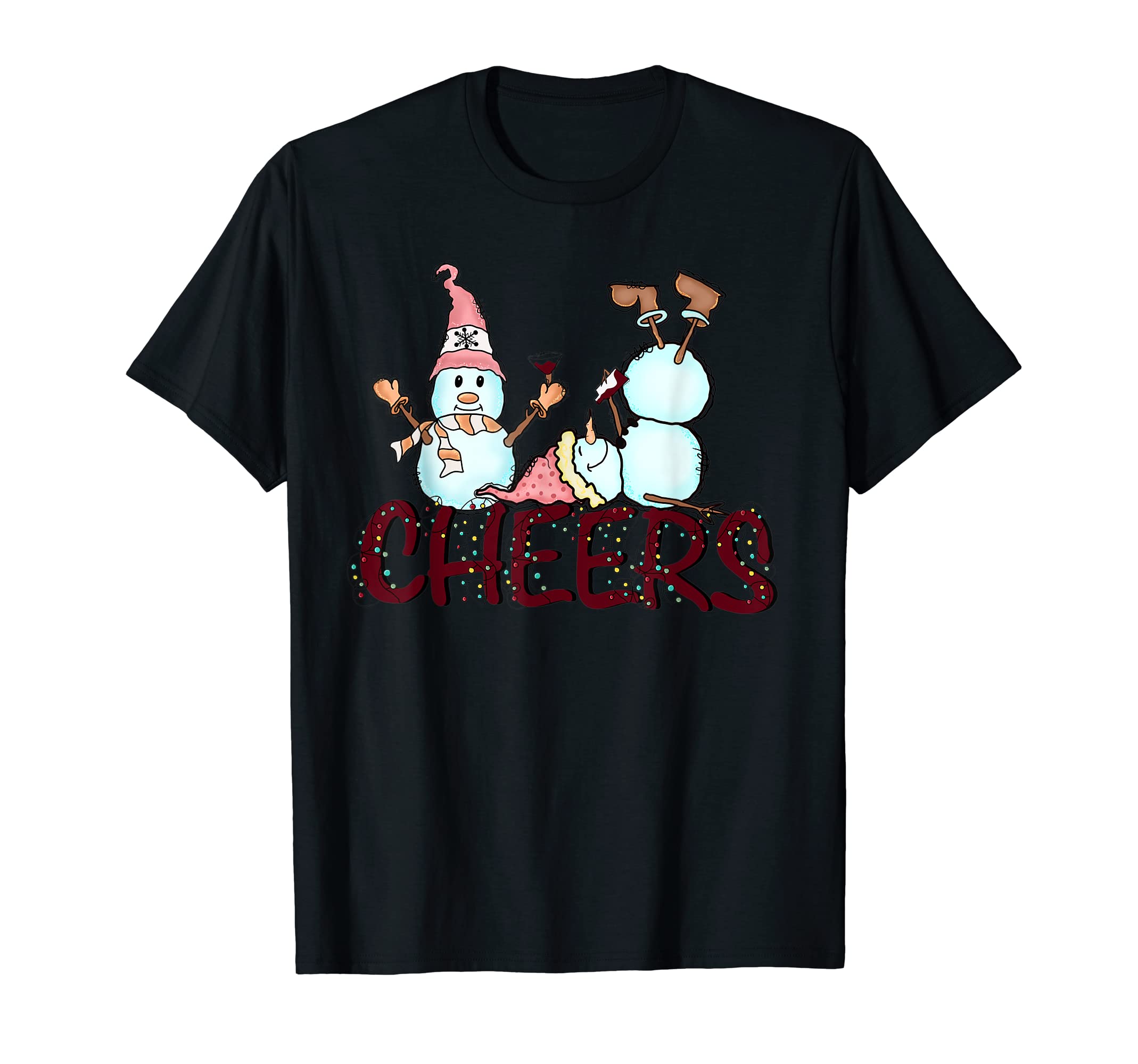 Funny Snowman Drinks Red Wine Brunken Alk Christmas T-Shirt