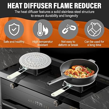 Gas Hob Heat Diffuser, Stainless Steel Double Thickening Flame Diffuser Cook Ring Heat-Diffuser with Handle Heat Spreader Plate for Gas Stove Cooktop Converter(COLOR:Sliver)