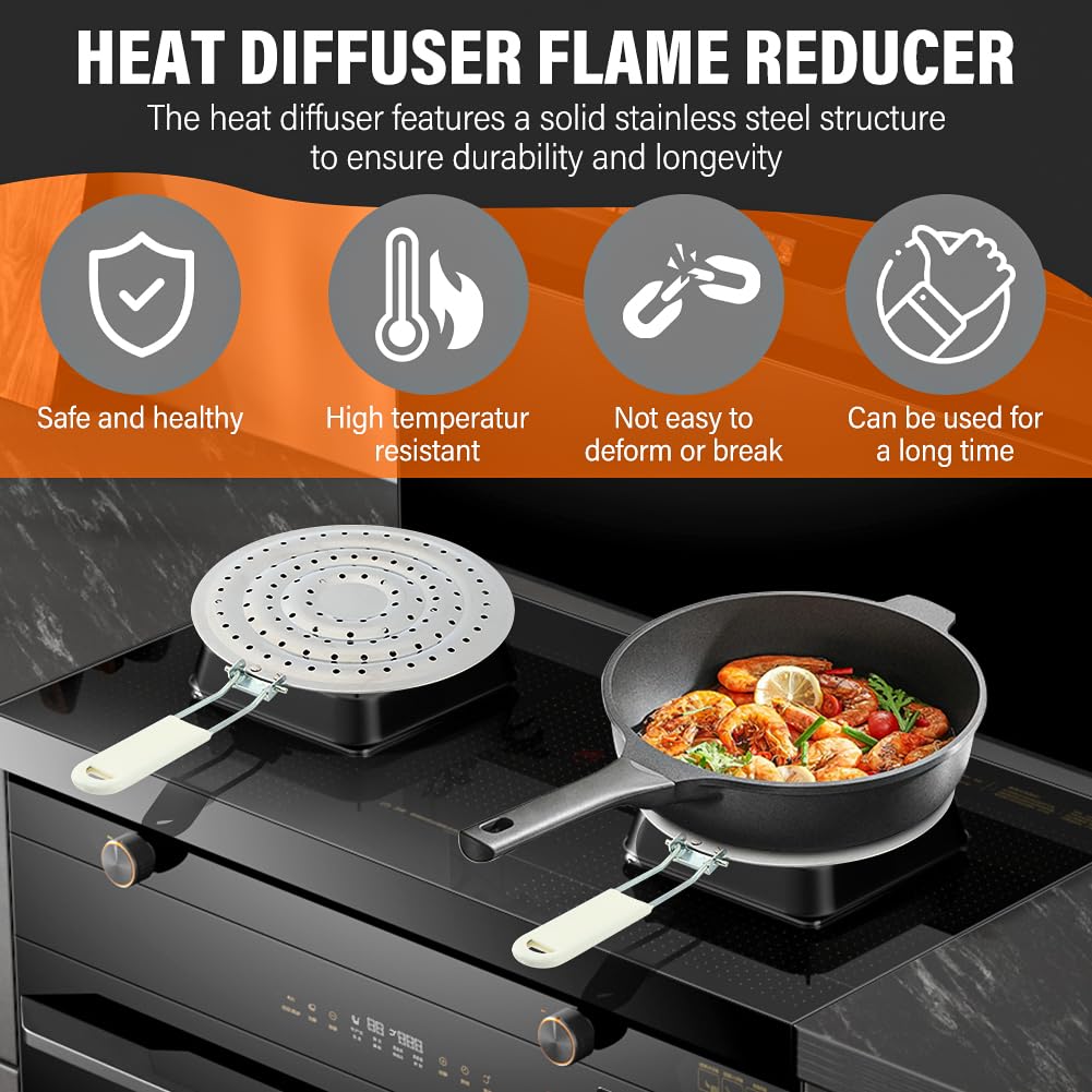 Difusor de calor de placa de gas, difusor de llama de acero inoxidable, difusor de calor con mango plegable, placa separadora de calor para estufa de gas convertidor de placa de cocina (plateado) 5
