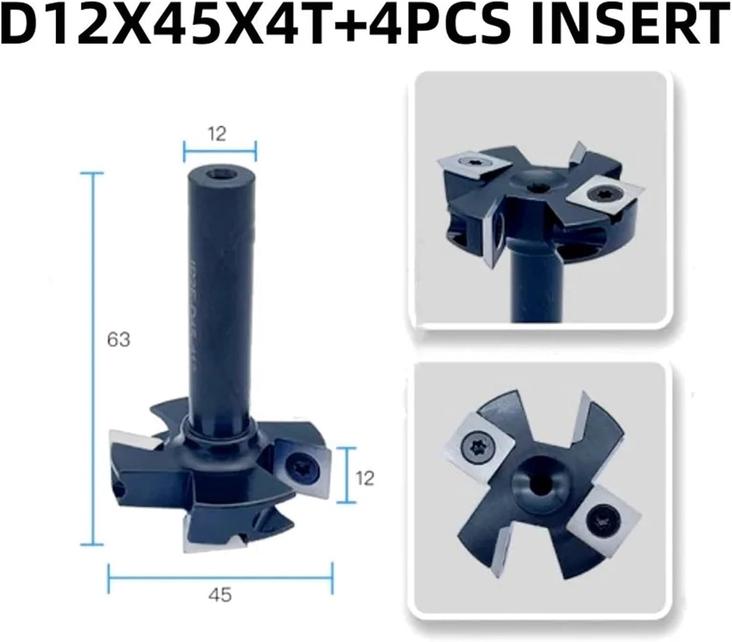 4 Flute Wood Planer Bit 38.1mm 45mm Cutting Diameter 8 12 mm Shank Spoilboard Surfacing Router Bit Insert Carbide Slab(D12x45x4T)