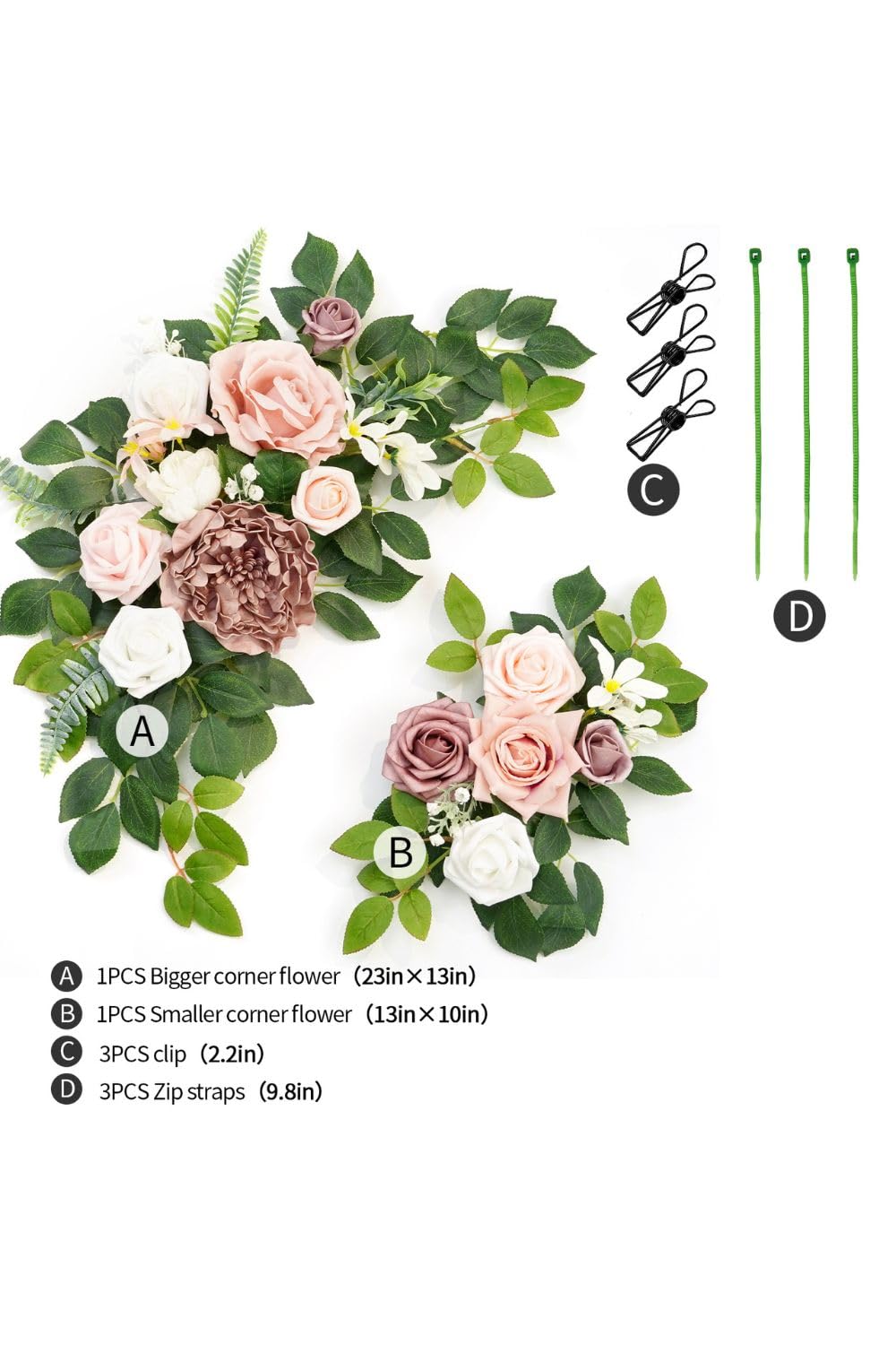 Hochzeitsdekoration (2 Stück) Willkommensschild, Blumen-Hintergrund, Girlande für Zeremonie, Empfang, Wandstaffelei, Heimdekoration, Eingangsbereich, Kunsttafel, Tischdekoration, (Dusty Rose)