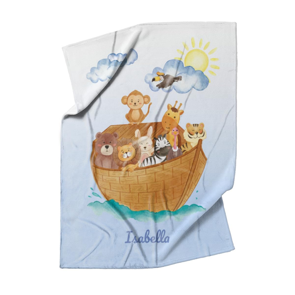 fotobar Babydecke mit Namen personalisierbar, Kuscheldecke, Namensdecke mit niedlichem Tiermotiv, Geschenkidee Geburtstag Motiv Tiere Arche 75 x 100 cm