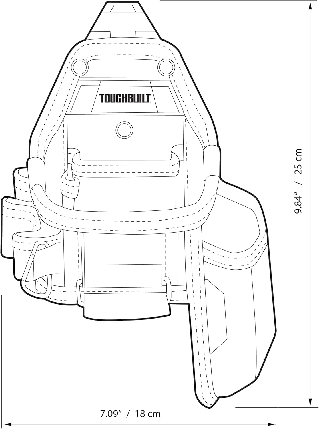 ToughBuilt – Ruban à mesurer/Pochette Tout Usage – Poches et Boucles, Construction Robuste à 6 Couches, moyeu breveté ClipTech ™