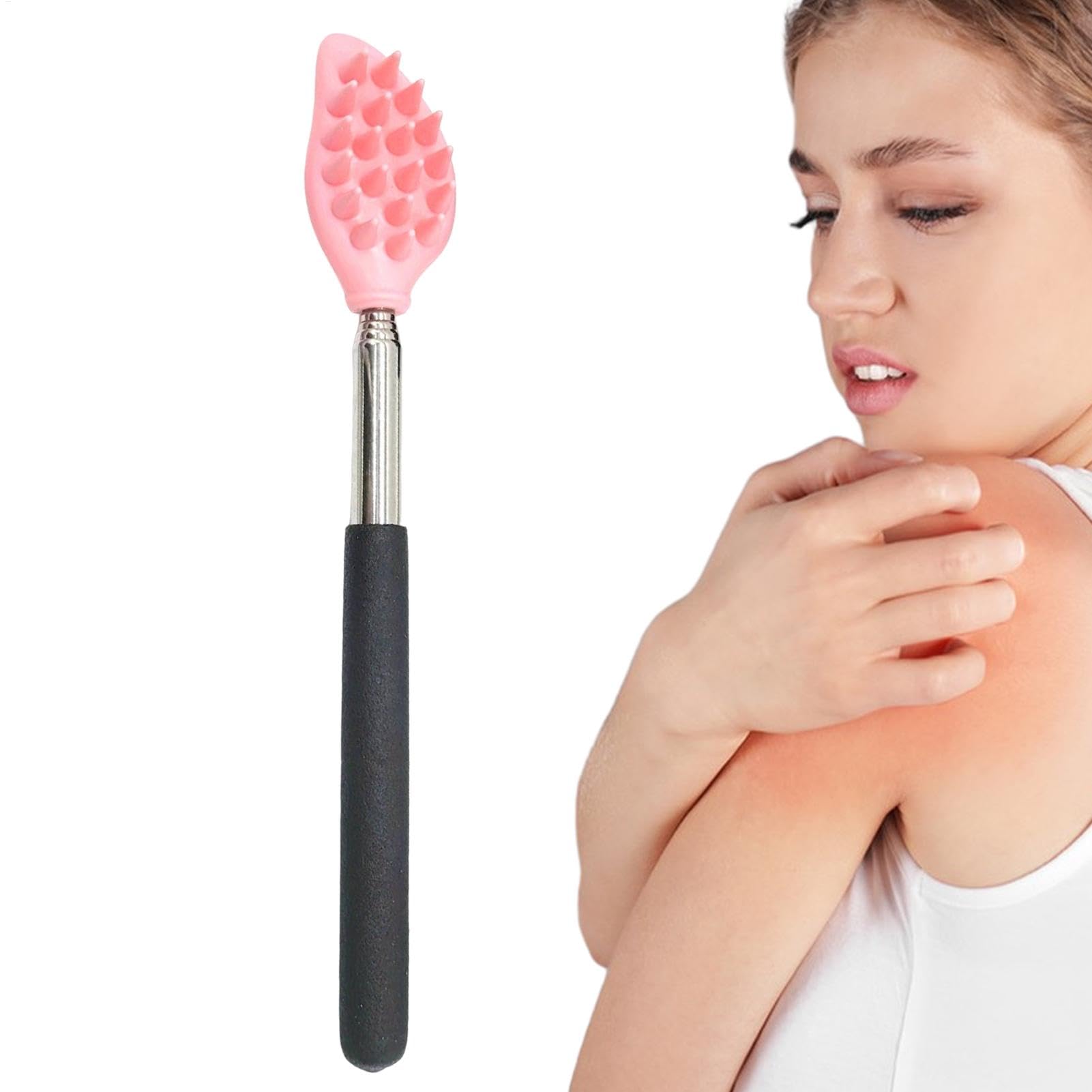 Extendable Back Scratcher, Telescoping Body Scratcher, Silicone Back Scrubber with Compact Design and Stainless Steel Handle for Kids, Adults, or Seniors, 1 Piece