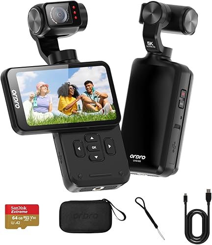 ORDRO M5 5K Video Camera, 3-Axis Gimbal Stabilization Vlogging Camera, 3.5" Flip Touchscreen Face Tracking Camcorder, 120° Wide-Angle IR Night