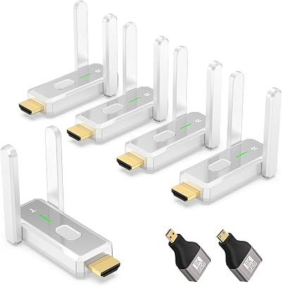 Wireless HDMI Transmitter and 4 Receivers, 150M/492FT 4K Decoding 1080P Output, 2.4G/5G Wireless HDMI Extender for Transmitting Video/Audio from Laptop PC to Multiple TV/Projector, Plug & Play