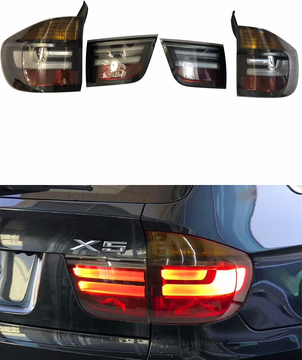 CAMIL E70 Tail Light Smoked LED Set Compatible with BMW X5 Rear Lamp from Year 2007 to 2013, Medium (BMW X5 E70)