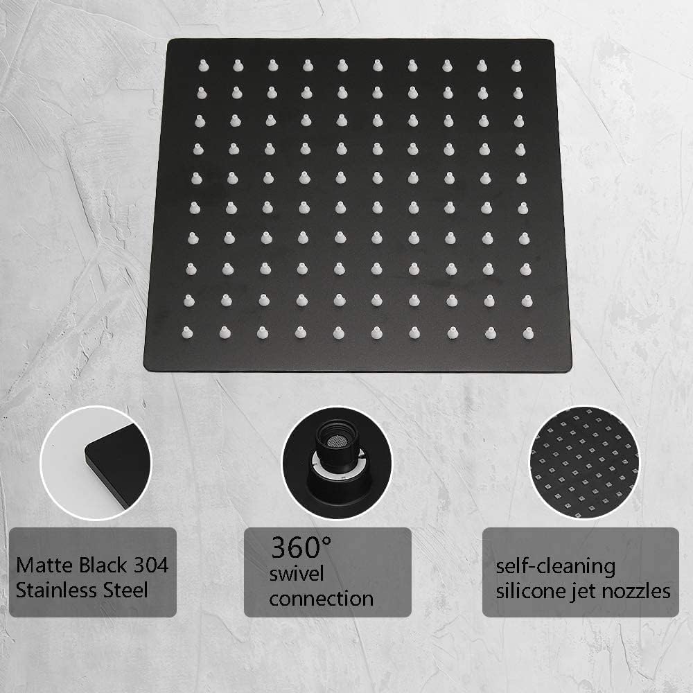Shower Faucet Single Function Shower Trim Kit with Rough-in Valve Shower Set Bath Rainfall Shower Faucet System 8inch Wall Mount Square Stainless Steel Metal Bathtub Rain Shower Head Matte Black