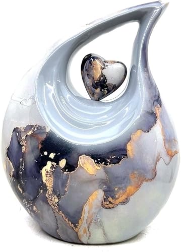 Miniatura 147 de Urna de corazón de lágrima dorada blanca para cenizas humanas Urnas de cremación para cenizas adultas Urna de ceniza funeraria para hombres