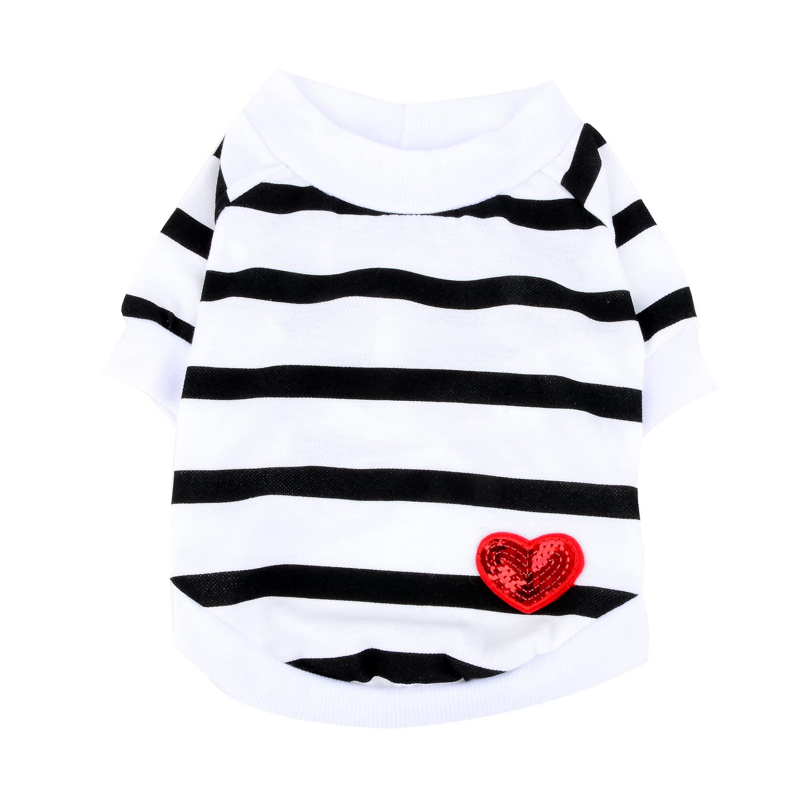 Zunea Dog Shirts for Small Dogs Summer Basic T-Shirt Striped Puppy Clothes Sequins Love Heart Sweatshirt Soft Cotton Short Sleeve Tee Shirt Pet Clothing Pullover Chihuahua Apparel White XS - Image 3