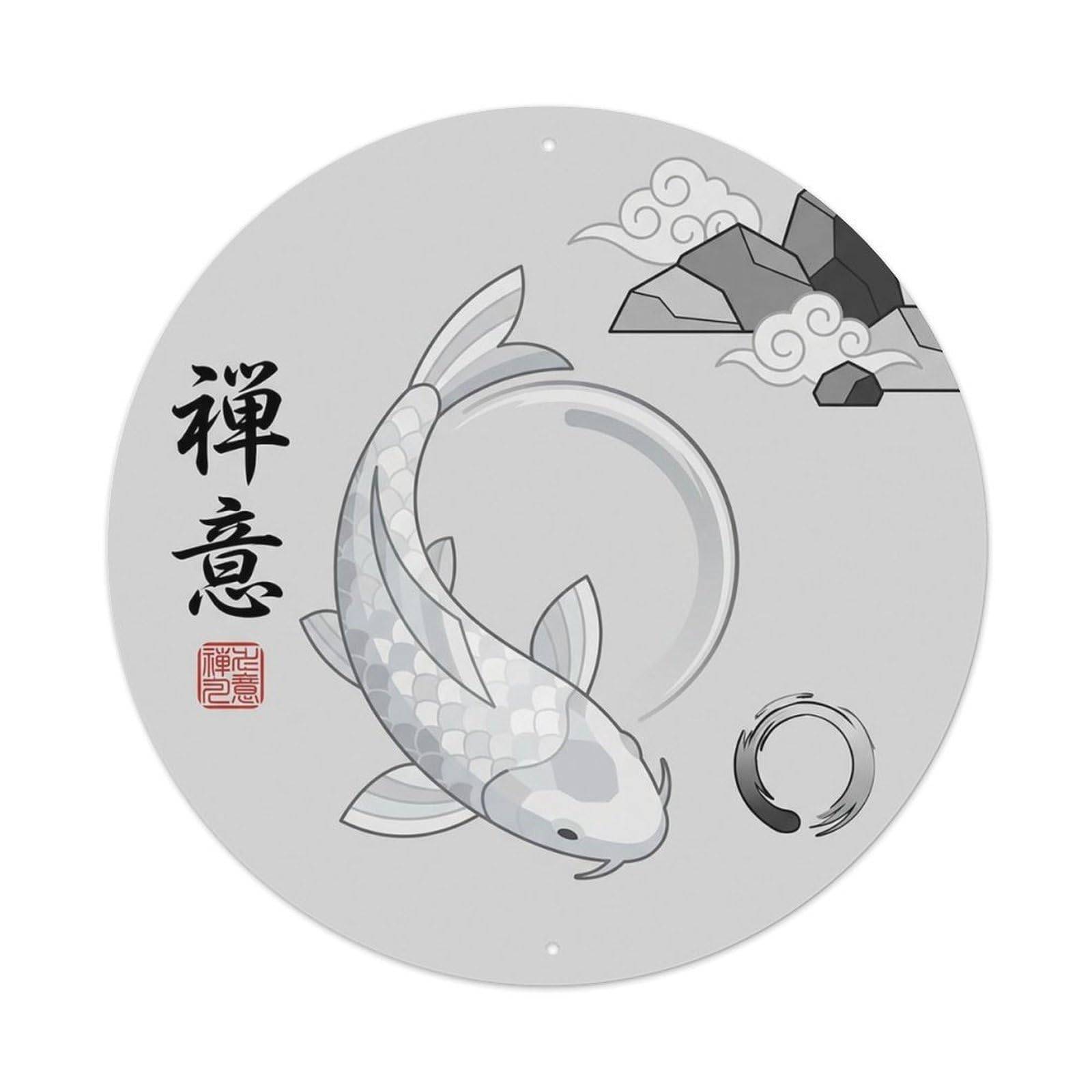 Zen Garden Koi Fish Ukiyo-e Vintage Metal Tin Sign Plaque Wall Decor for Cafe, Club Bar, Office, Garden Metal Poster 8x8Inch