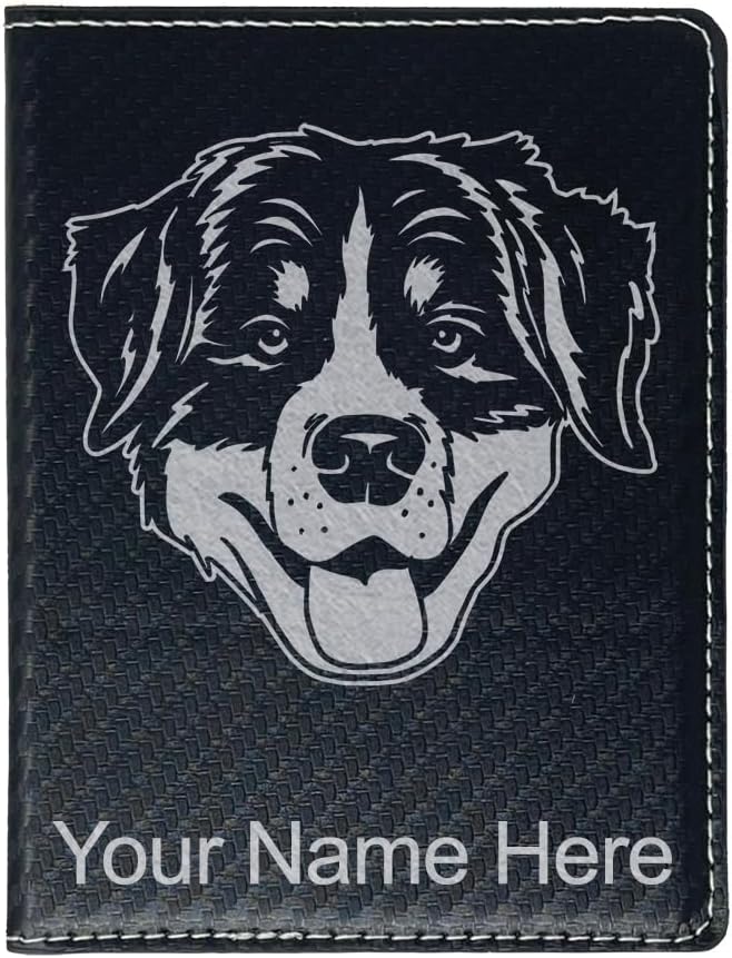 LaserGram Faux Leather Passport Holder, Bernese Mountain Dog, Personalized Engraving Included (Rustic with Silver)