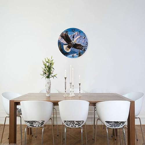 Miniatura 5 de KiuLoam Reloj de pared redondo silencioso sin tictac, árbol volador águila, montaña, lago, decoración del hogar, funciona con pilas, decorativo para