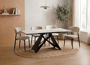 DecoInParis Helsinki Black Metal Extendable Dining Table with White Ceramic Top 63-240 cm